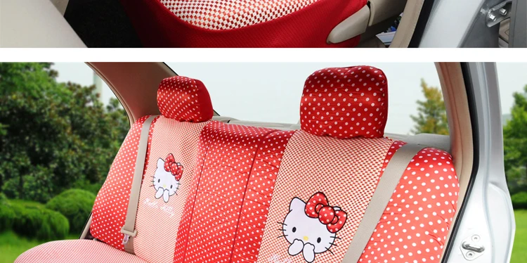 Женский модный милый розовый чехол с мультяшным принтом hello kitty ice silk, универсальный комплект для сиденья автомобиля