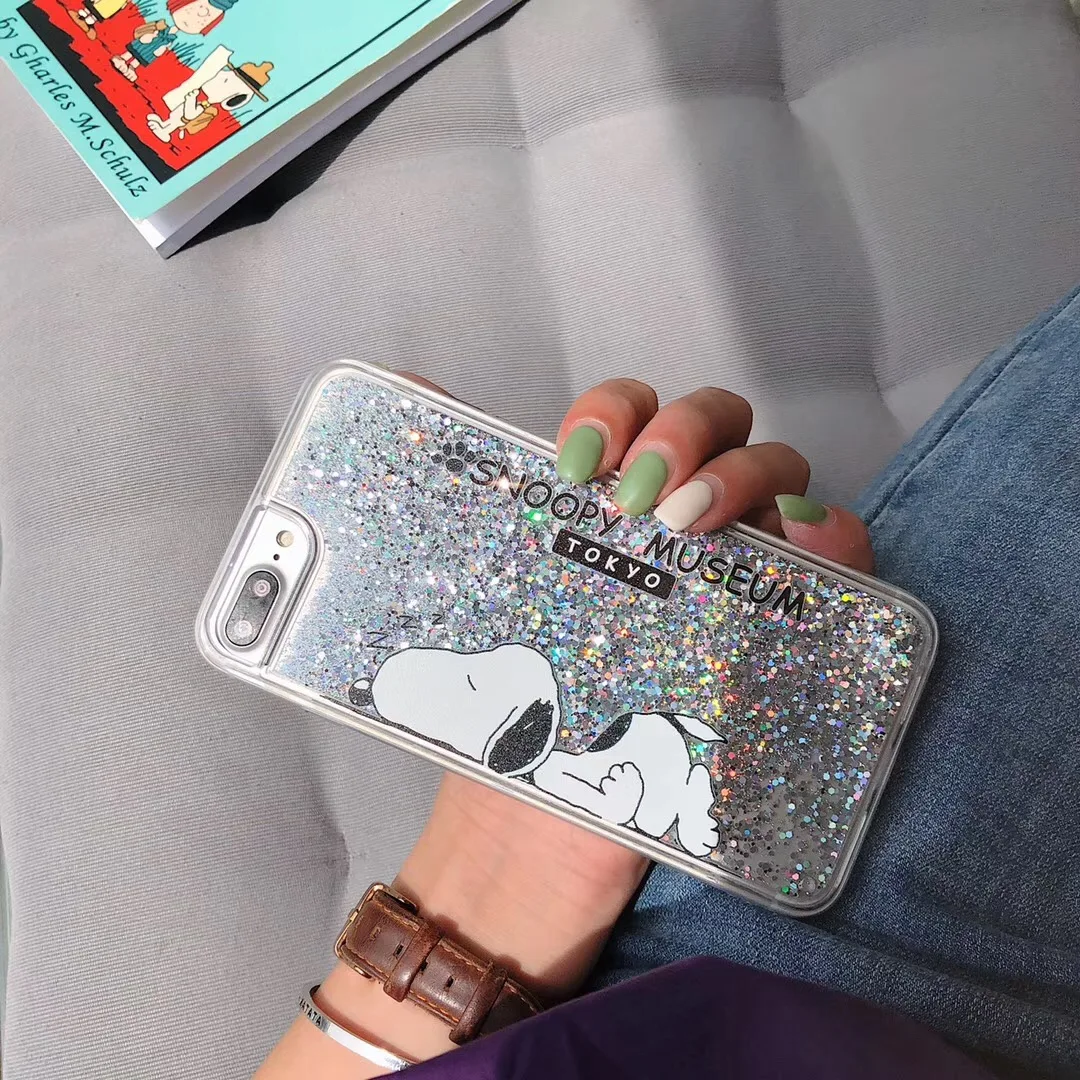 Cute Cartoon S noopy Dog Phone Case for IPhone 6 6S 7 8 Plus X XR XS MAX Transparent Quicksand Protect Shell Glitter PhoneCase |