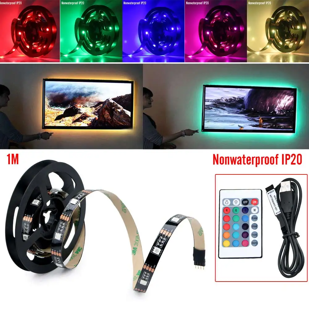 Гибкая светодиодная лента SMD5050 с USB 5 В 1 м/2 м + Пульт ДУ на 24 кнопки IP20/IP65|tv background
