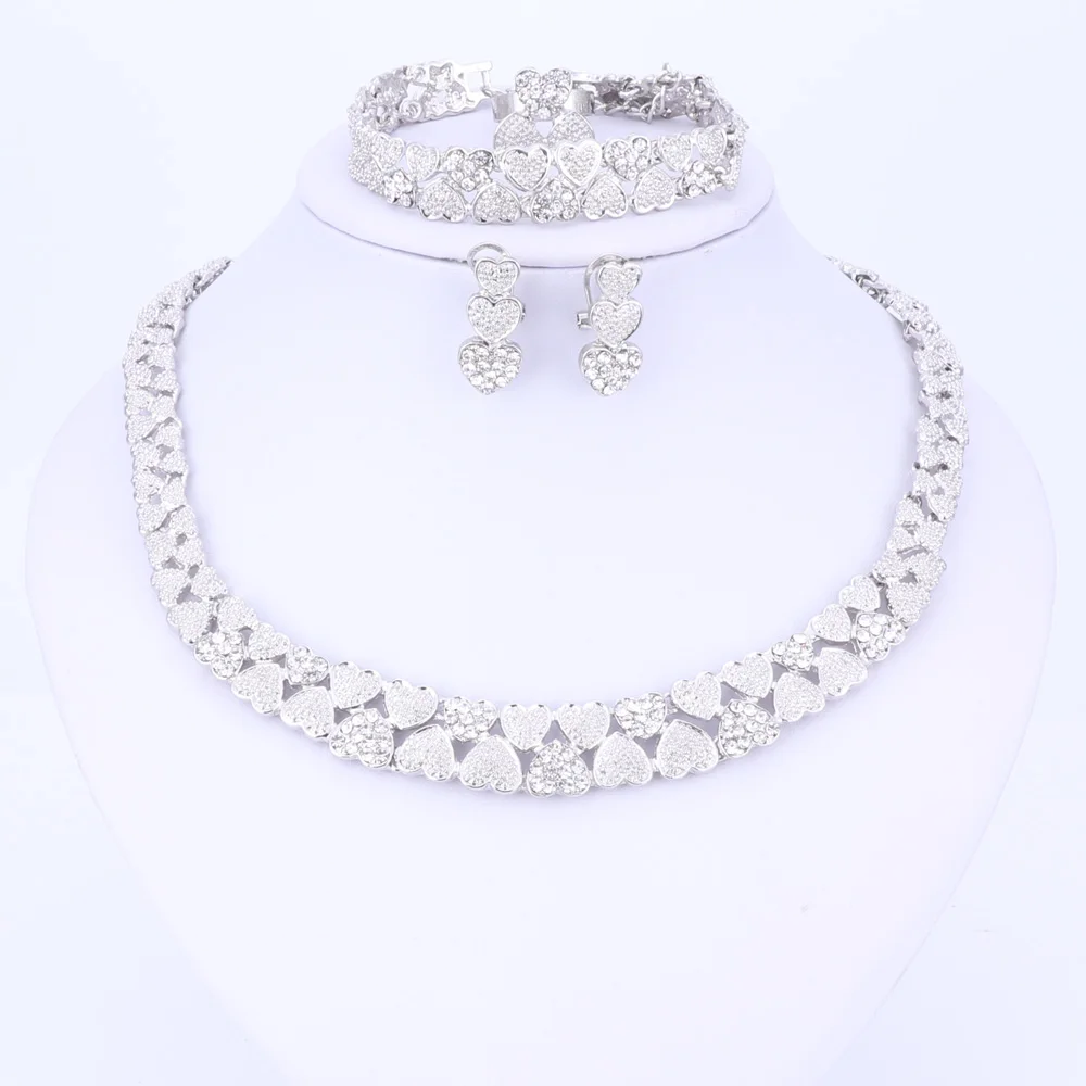 Ожерелье и серьги OUHE с кристаллами золотого цвета браслет кольцо в форме сердца