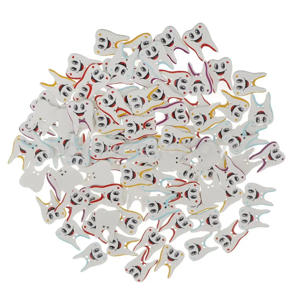 100pcs Multicolor Tooth Shape 2-holes Wooden Buttons for Scrapbooking Sewing Kids Crafts DIY | Дом и сад