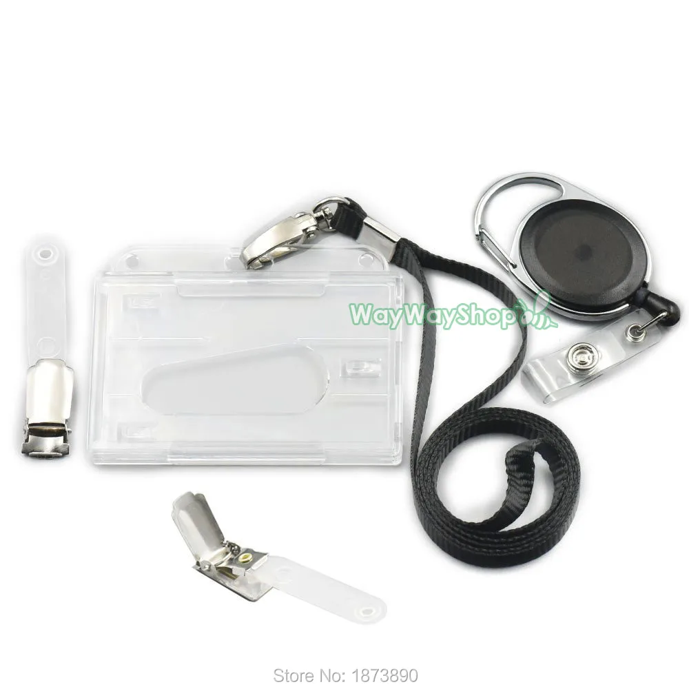 2 набора держатель для ID-карт SLT2 + Выдвижной зажим Ree шнурок горизонтальный черный