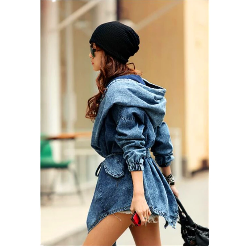 

Autumn and winter new vogue uneven long sleeve long cloak denim coat women 2019 casual thickening hooded jeans coat women B458