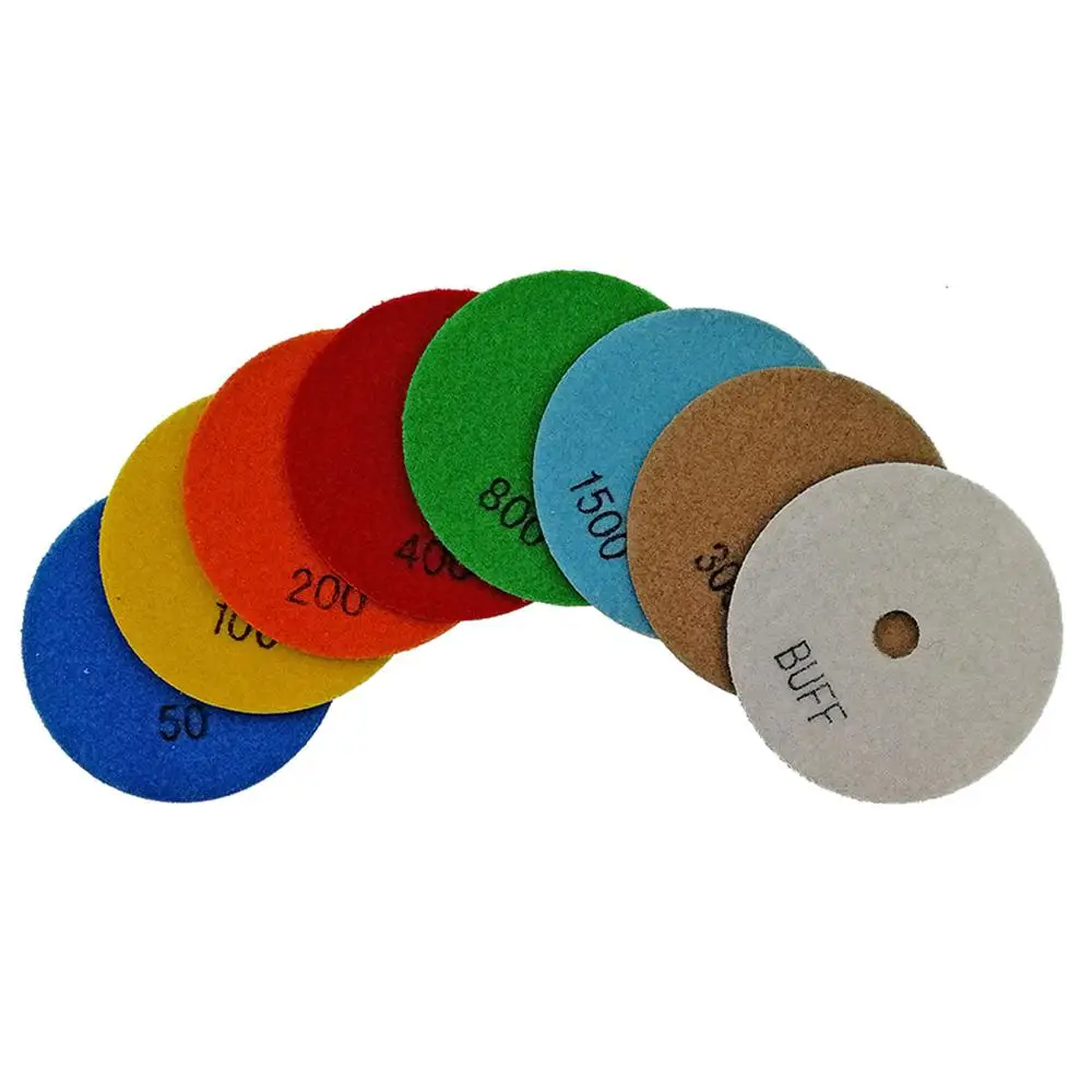 SHDIATOOL 8pcs/set 4" Dry Diamond Flexible Polishing Pads With All Grits Dia 100MM Resin Bond Sanding Disc Granite Marble Tile |
