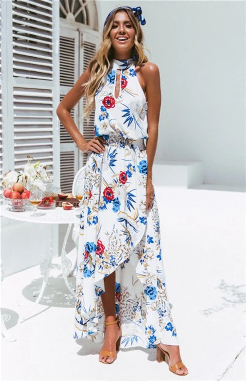 Halter Style Women Casual Loose Dress Floral Printing Sleevelss Ladies BOHO Beach Sundress Lady Maxi | Женская одежда