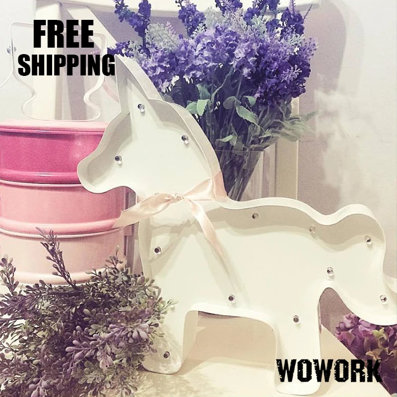 Милые Шатер Свет в Ночь Спальня Единорог Животных Home Decor батарея Бра Знак Письмо