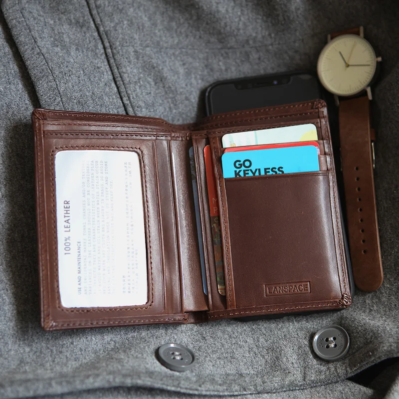 Мужские кошельки LANSPACE вертикальный Тонкий Карманный Кошелек брендовые Кошельки