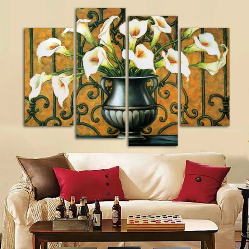 Модная Настенная картина без рамки картины маслом с белыми цветами лилии HD