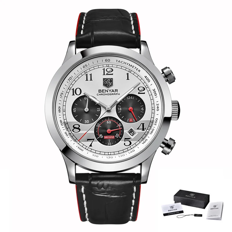 L silver white B Benyar часы мужские роскошные брендовые многофункциональные кварцевые мужские s спортивные наручные часы погружение 30 М часы с кожаным ремешком в стиле кэжуал Relogio Masculino - Цвет: L silver white B