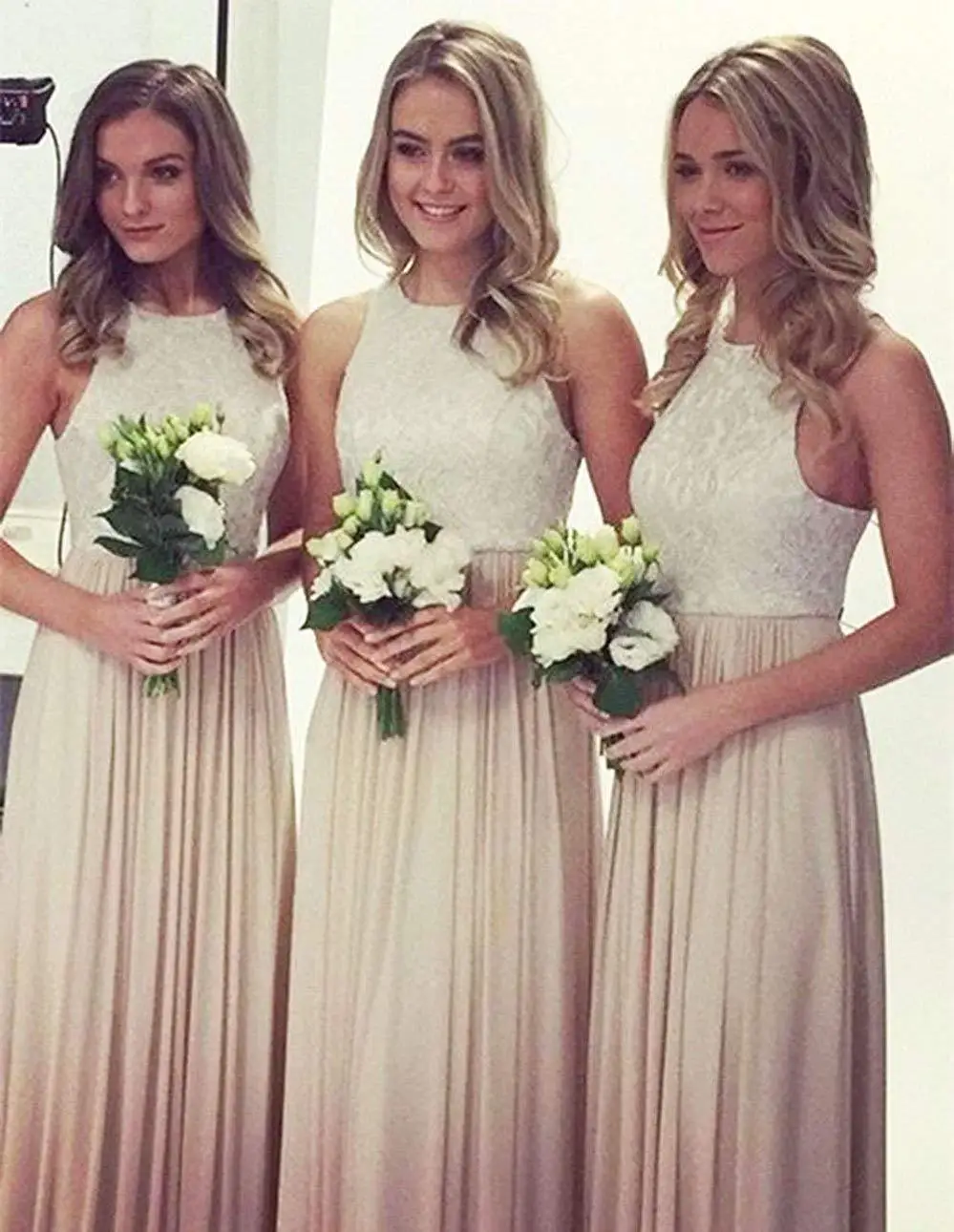 Charming Halter Neck Chiffon Bridesmaid Dress 2020 Sexy Sleeveless Lace Up Back Wedding Party Robe Demoiselle D'honneur | Свадьбы и