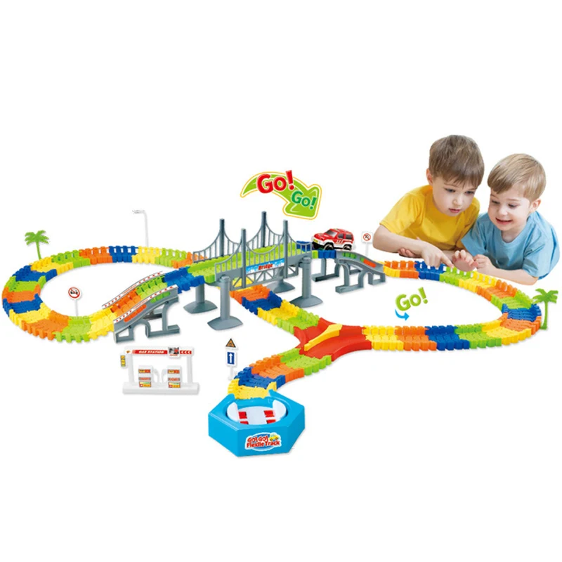 

QWZ Railway Luminous Racing Flexible Track Play Set Bend Glow In Dark Electronic Light Car Race Track DIY Toys For Children Gift