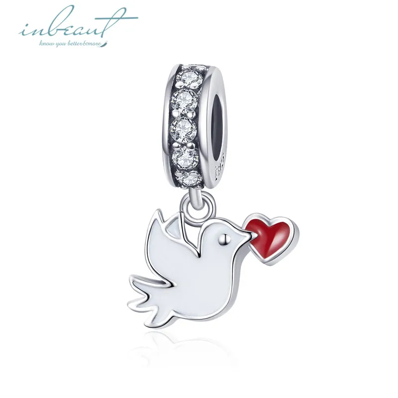 S925 серебро fit Pandora браслет Единорог пчела птица сова украшения с перьями в форме губ с надписью Kiss Сердце Корона ключ Звезда бусины с клевером для браслетов