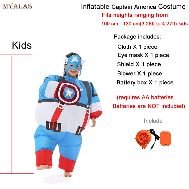 Kids Captain America Пурим карнавальный парадный костюм Миньоны надувной взрослый маскарадный костюм Пикачу костюм на Хэллоуин костюм Миньона синий красный - Цвет: Kids Captain America