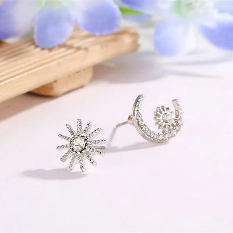 Timlee E075 New Cute Star Moon Asymmetric Earring Temperamental Rhinestone Alloy Studs Earrings Popular Jewelry Wholesale | Украшения и