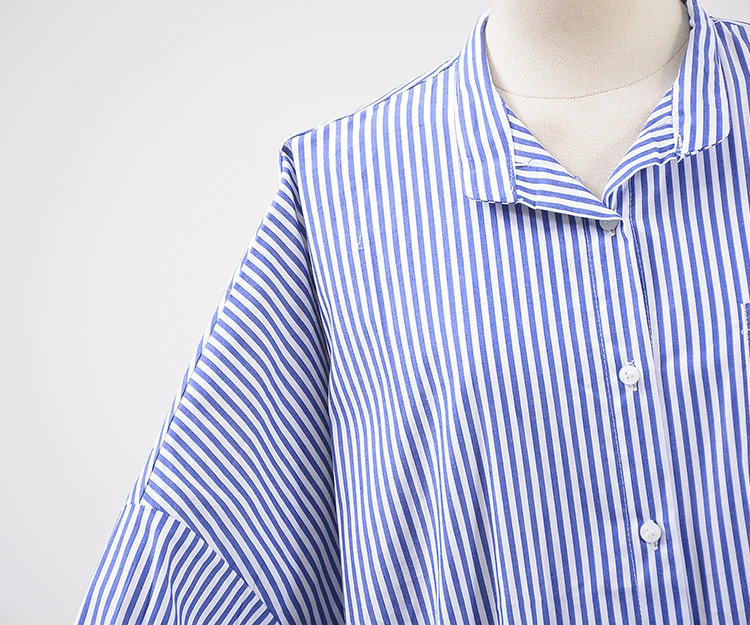 Повседневные платья женские 2019 Turn-Down Воротник Хлопок Полосатая рубашка платье с