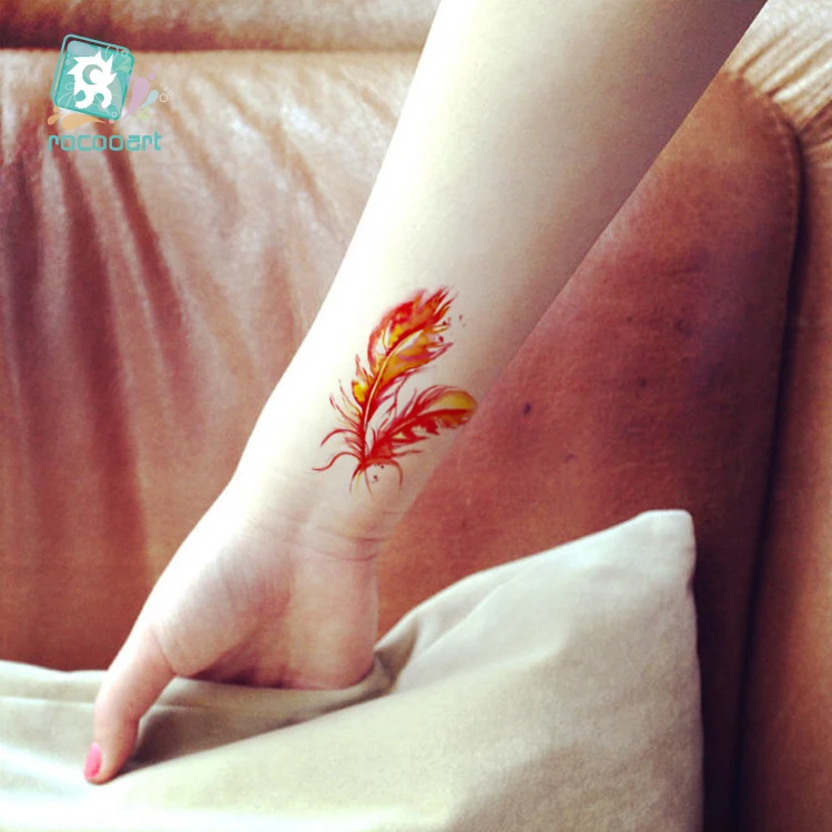 Rocooart Искусственное перо Временные татуировки наклейки красочные перья стрела