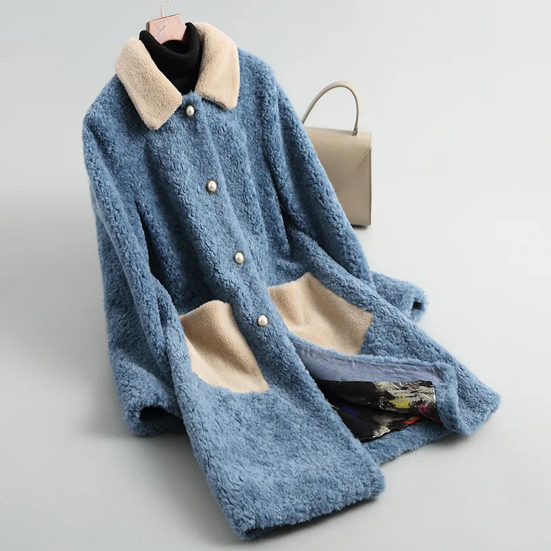 2018 New Girls Winter Real Fur Coat One Lamb Long Paragraph L Collar Sheep Shearing Thick Warm Slim Jacket LE333 | Женская одежда