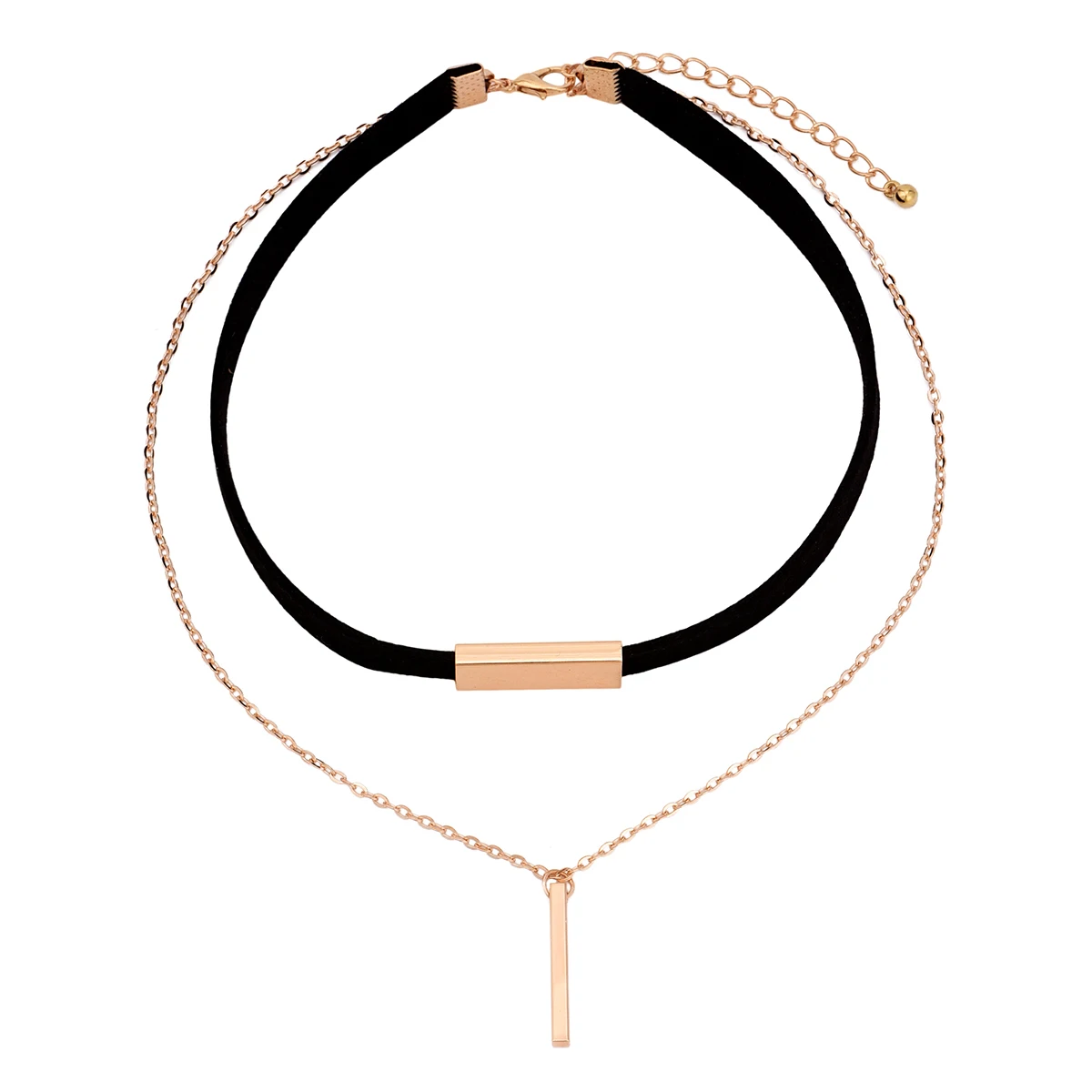 New fashion jewelry 2 layer leather choker collar with bar necklace gift for women girl N2049