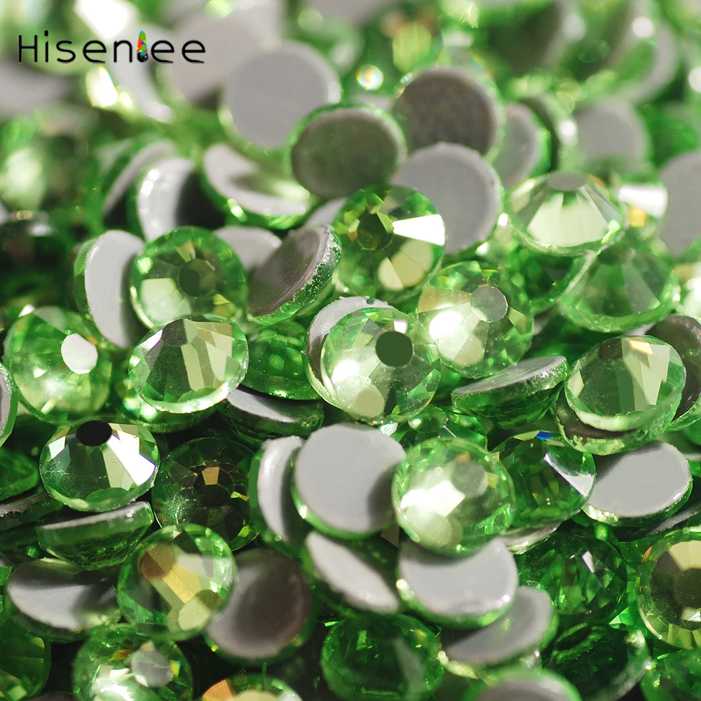 Hisenlee AAAA SS3-SS30 светло-зеленые стразы горячей фиксации с плоским основанием стразы горячей фиксации для роскошного платья