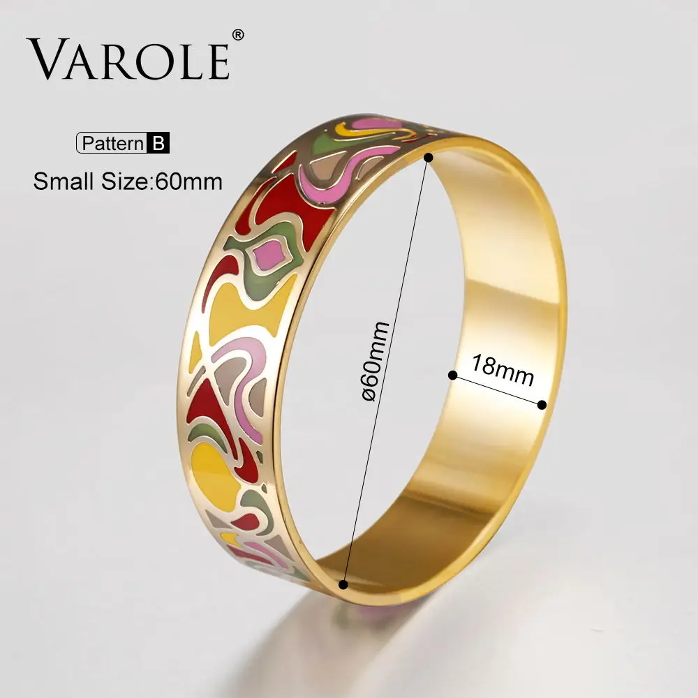 Pattern B 60mm VAROLE 18 мм широкий цветок индивидуальный дизайн Эмаль Браслеты и браслеты для женщин ювелирные изделия браслет женский Pulseiras - Окраска металла: Pattern B 60mm