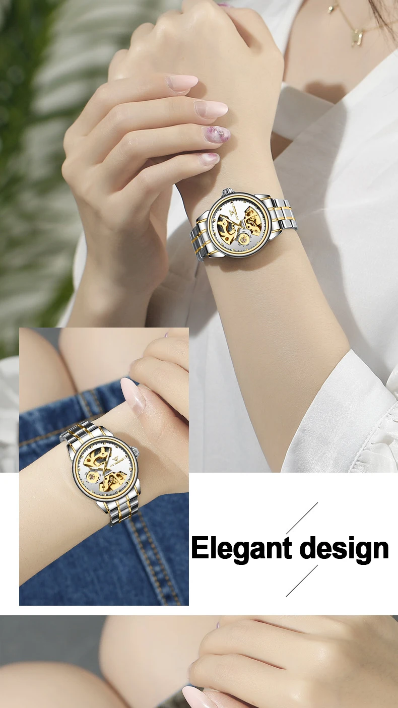 Женские Механические часы бренд fngeen Reloj Mujer полностью стальные Relogio Femino автоматические часы Montre Femme
