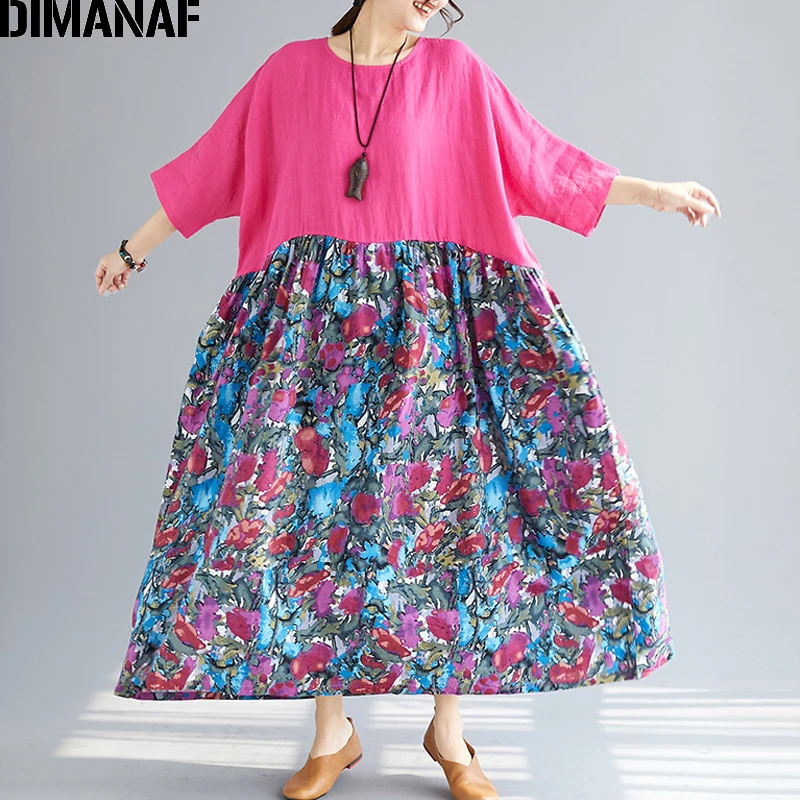 DIMANAF размера плюс женское пляжное платье летний сарафан большой размер хлопок с