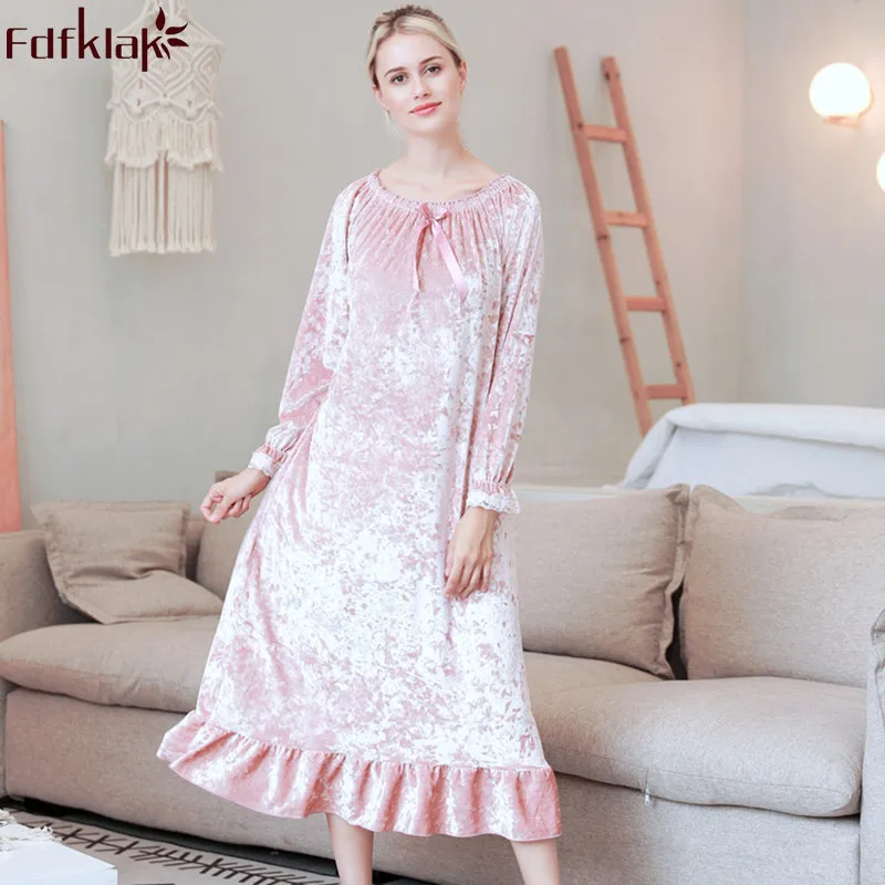 

Fdfklak M-XXL Plus size autumn new female nightgown night dress women nightwear lingerie sexy sleepwear sleeping dress Q1538