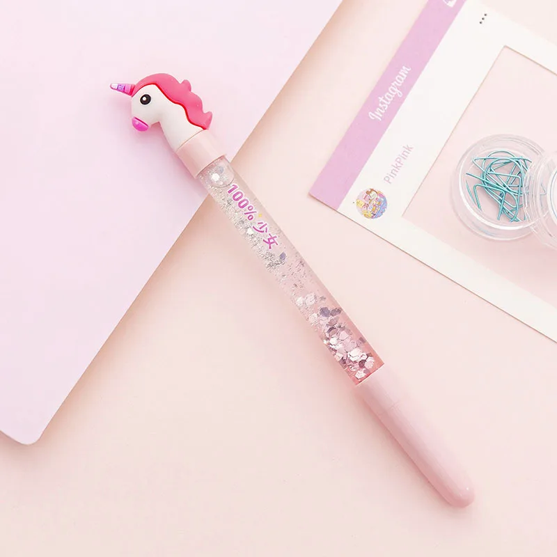 1 шт., милая розовая гелевая ручка Kawaii с жидким блеском для воды, для детей, подарок, школьные, офисные принадлежности, канцелярские принадлежности, Мультяшные животные, черные чернила, 0,5 мм - Цвет: 1