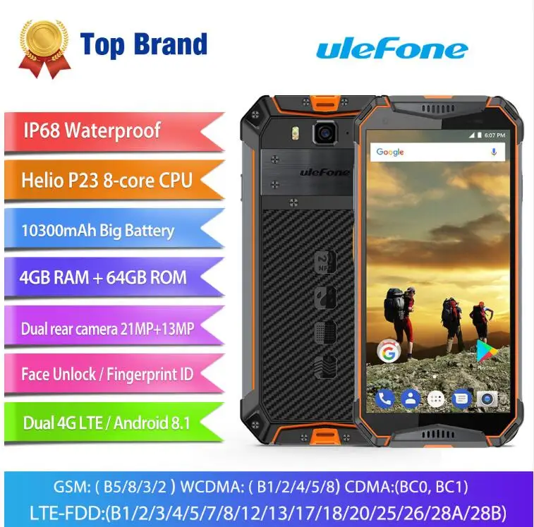Ulefone Броня 3 10300 мАч 21MP смартфон IP69K IP68 Водонепроницаемый 5 7 "FHD MT6763 Octa Core 4 GB 64 NFC