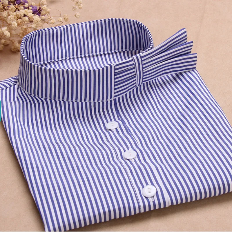 Новый стиль модная рубашка в синюю полоску съемные воротники хлопковый воротник