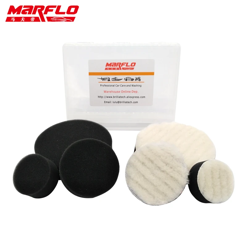 

Marflo Sponge Polishing Pad Waxing Buffing Polishing Pad Kit 1.2" 2" 3" Wool Washing 6pcs in PP Box by Brilliatech