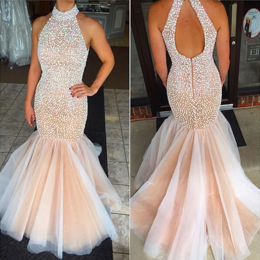 Sexy Beading Pearls Low back Mermaid Halter Prom dress NEW 2016 Evening dresses | Свадьбы и торжества