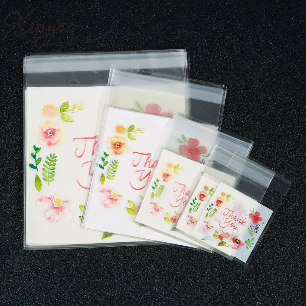 

XINYAO 100 шт./лот, спасибо, целлофановый пакет для печенья, пластиковый упаковочный пакет для печенья, свадебные подарки, пакет для конфет ОПП с самоклеящейся поверхностью