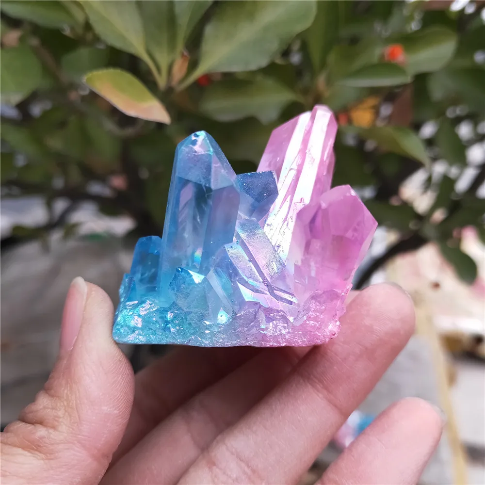 100g Beautiful quartz cluster natural Blue and pink aura angel crystal cluster reiki Titanium cluster healing