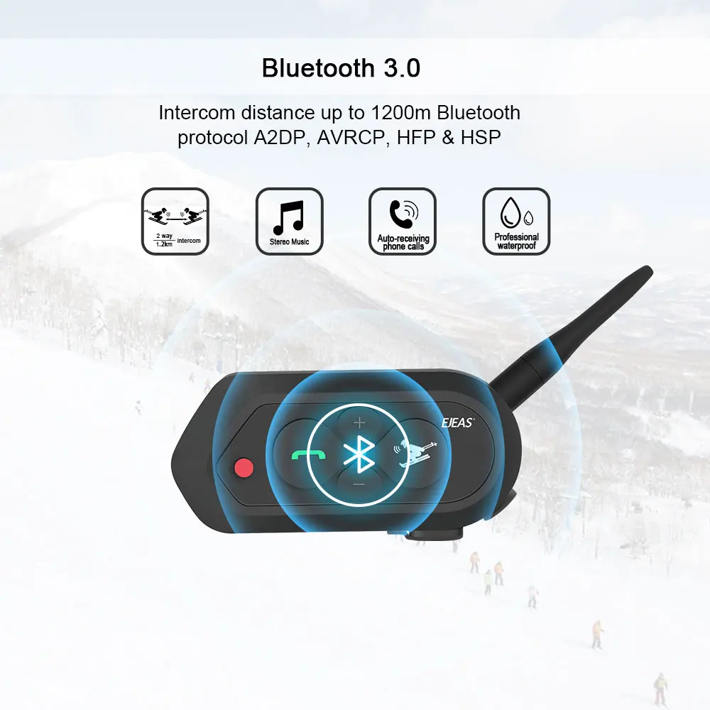 Ejeas SKI10 1200 м Bluetooth лыжный шлем домофон гарнитура большая кнопка 500 мАч AUX Auo reсоединительная обновляемая прошивка для 2 лыжников