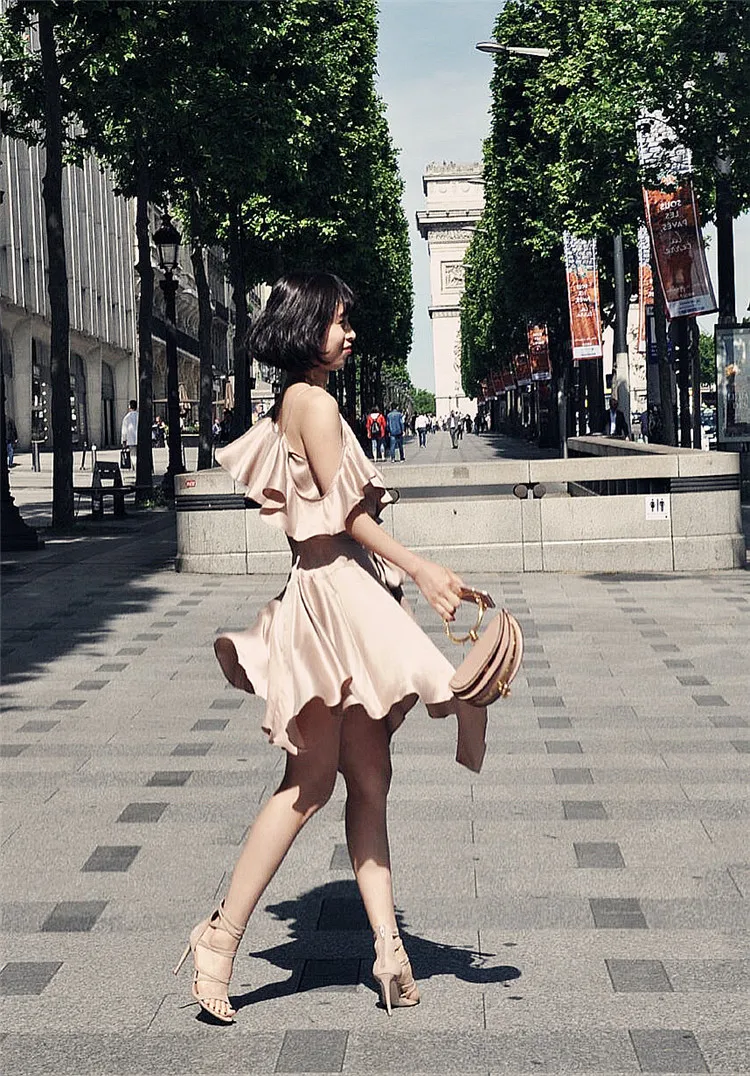 Женское замшевая асимметричное шелковое мини платье с запахом сексуальное v