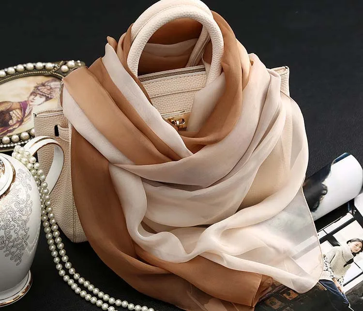 Brown Nude Color Gradient High quality Silk scarves China wholesale scarfs Summer Beach Towel Multifunctional Bandana Scarf |