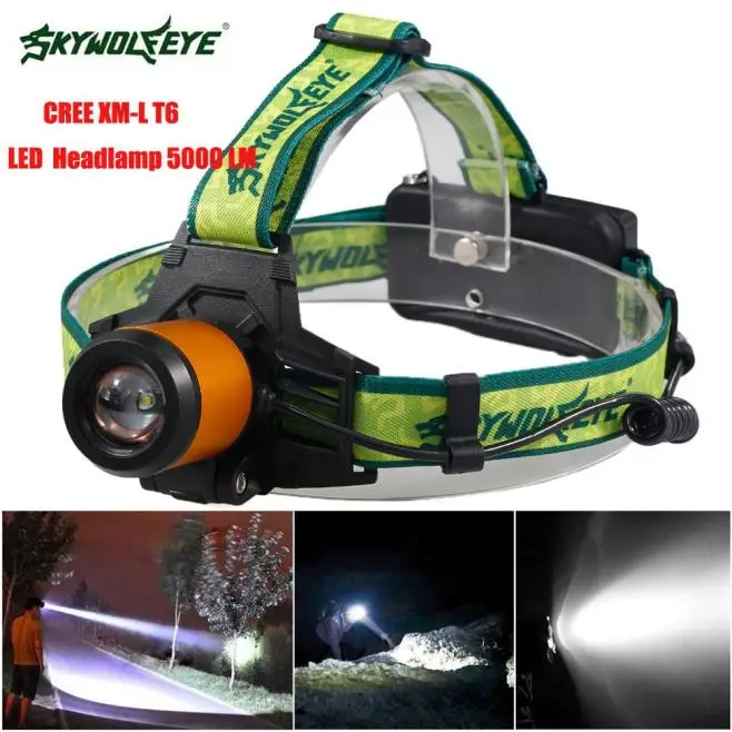 5000LM XM-L T6 LED Zoomable Headlamp Headlight Flashlight 18650 Night Safty Outdoor Camping Cycling Head Light Lamp Black PJ4 | Спорт и
