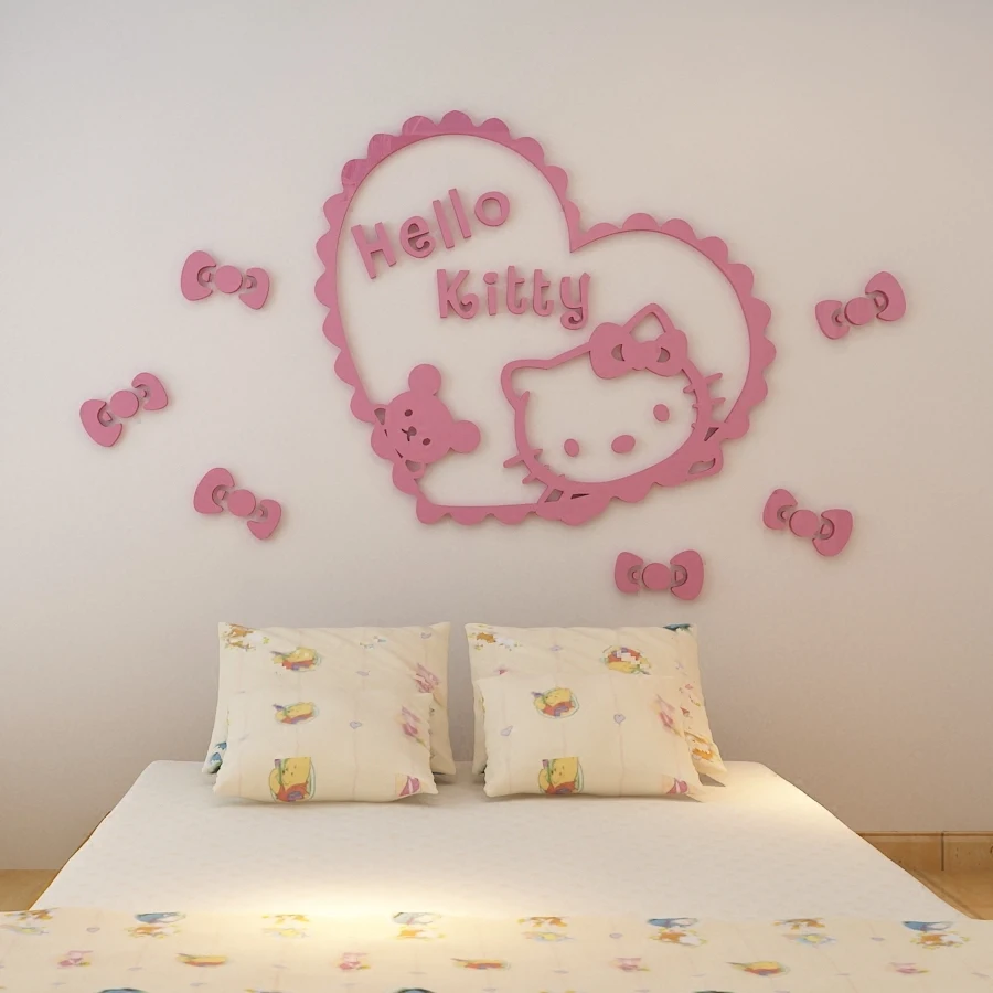 3D акрил розовый рисунок Hello Kitty трехмерные стикеры стены комнаты малыша Декор