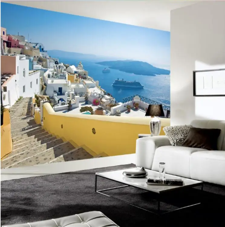 

3D Custom Photo Modern Greece Aegean Sea Castle Landscape Mural Wallpaper Roll Wall Decor TV Background Living Room Canvas