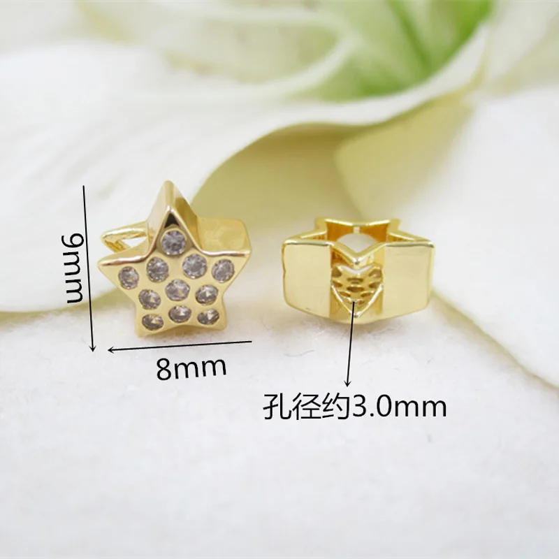 Vacuum plating gold star connector insert zircon spacer Beads not fade for making jewelry accessories 8mm 3pcs | Украшения и