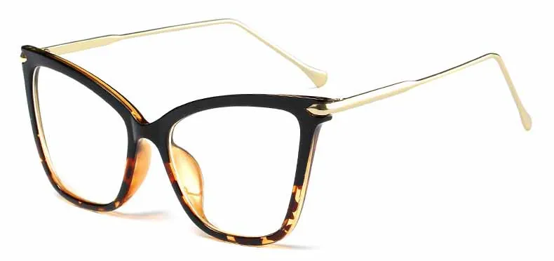 FEISHINI Black frame Cat Eye Glasses Frame Women brand Clear Lens Transparent Eyewear frames Ladies Myopia Nerd eyeglasses frame - Frame Color: PGJ008 SPOTS