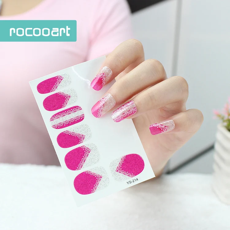 Кружевные стильные розовые цветы клейкие наклейки для ногтей полноразмерные
