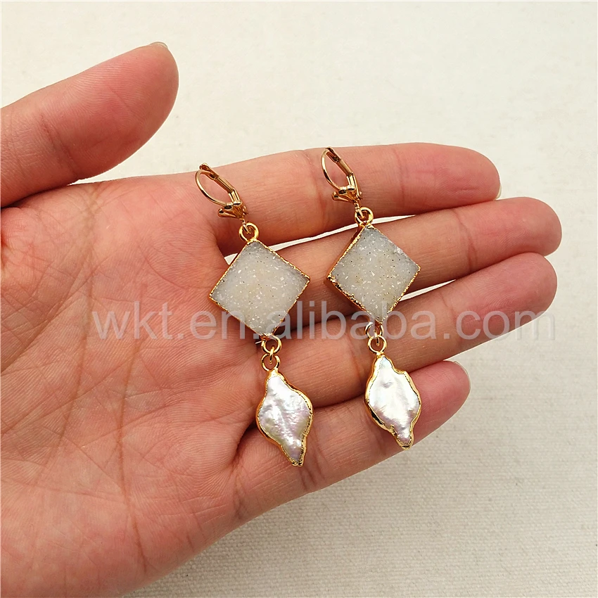 Серьги с натуральным жемчугом модные серьги золотого цвета пресноводной