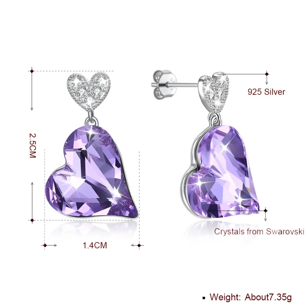 LEKANI кристаллы от Swarovski висячие серьги 925 женские длинные серьги в форме сердца Красный Фиолетовый бутик ювелирные изделия хрустальные серьги подарок