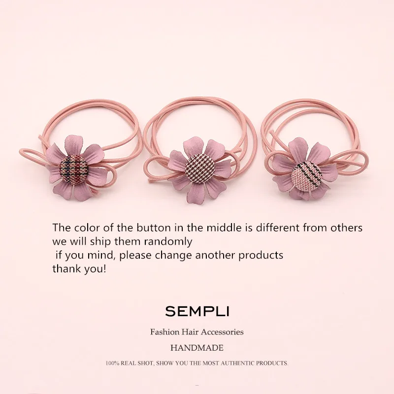 Sempli, новинка, Корея, хорошее качество, нейлоновые эластичные резинки для волос, для женщин и девочек, хлопковые пуговицы, Подсолнух, ручной работы, аксессуары для волос