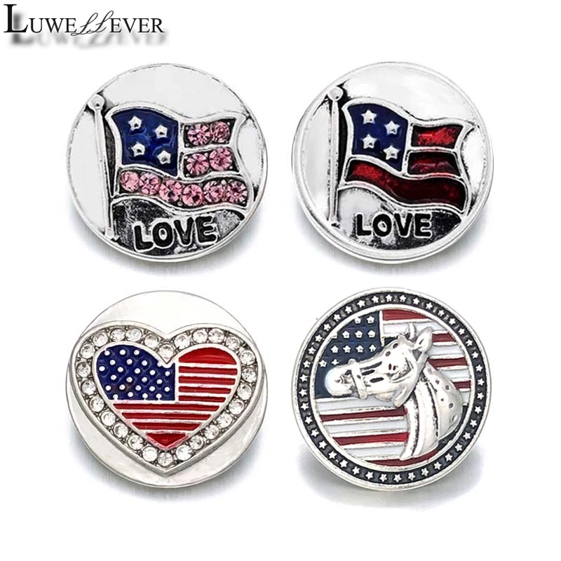

US Flag 016 Crystal 3D 18mm Metal Snap Button For Bracelet Necklace Interchangeable Jewelry Women Accessorie Findings