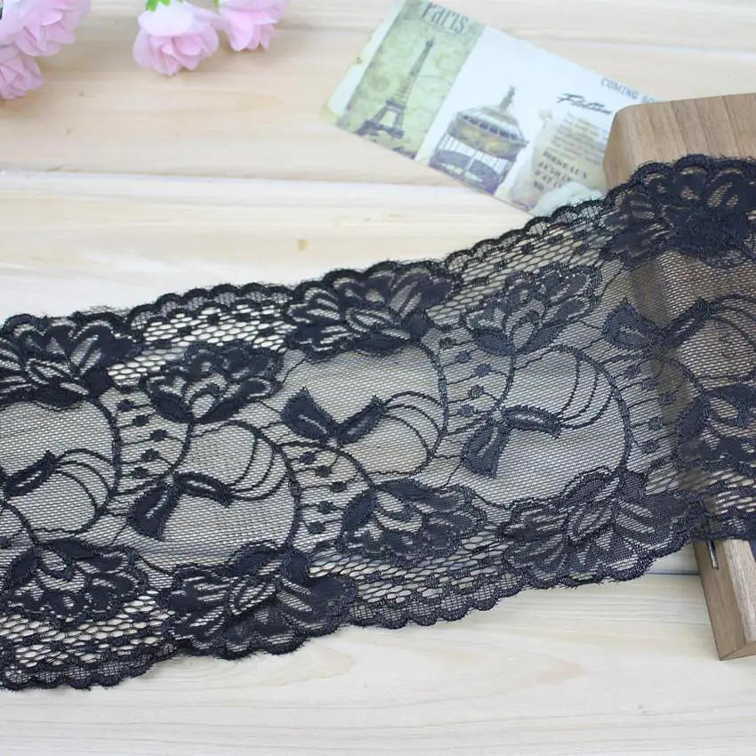 

Width 15cm Black Elastic Lace Embroidered Mesh Net Lace Garment Lace Trims Trimmings DIY Sewing Accessories B24