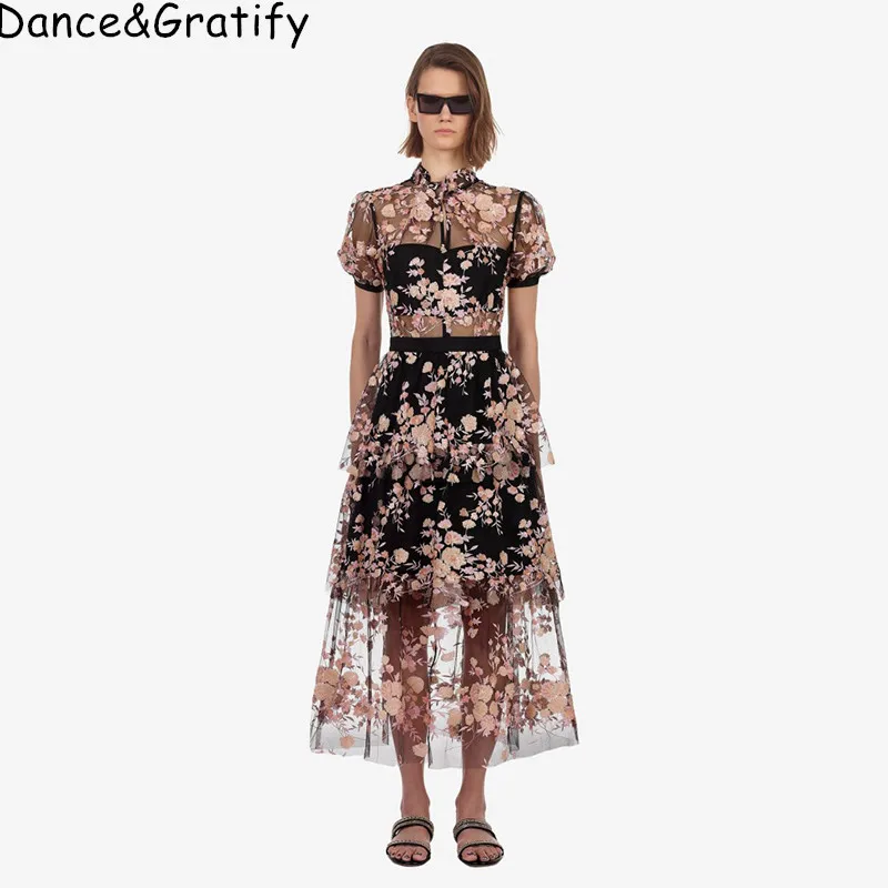 Женское длинное Сетчатое платье Автопортрет привлекательное макси с цветочной