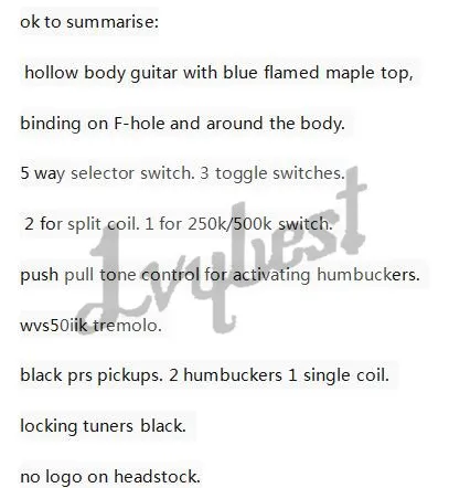 Электрогитара с полым корпусом на заказ пламенем одеяло нажимные горшки сплит HH